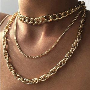 NEW 18k Multilayer Cuban Style Neckalce